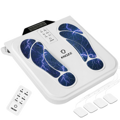 KNQZE Rechargeable Foot Massager Machine, with Remote Control, 10 Massage Modes 50 Intensity Levels, Wireless for Muscle Relaxation, Includes 4 Gel Pads, White