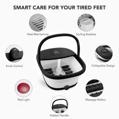 KNQZE Collapsible Electric Foot Spa with Heat-Maintaining, Bubbles & 8 Shiatsu Rollers - Portable Foot Massage Tub for Relaxation, Red Light, Black