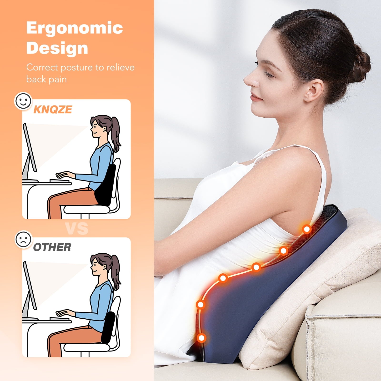 KNQZE Lumbar Support Pillow with Heat and Vibration
