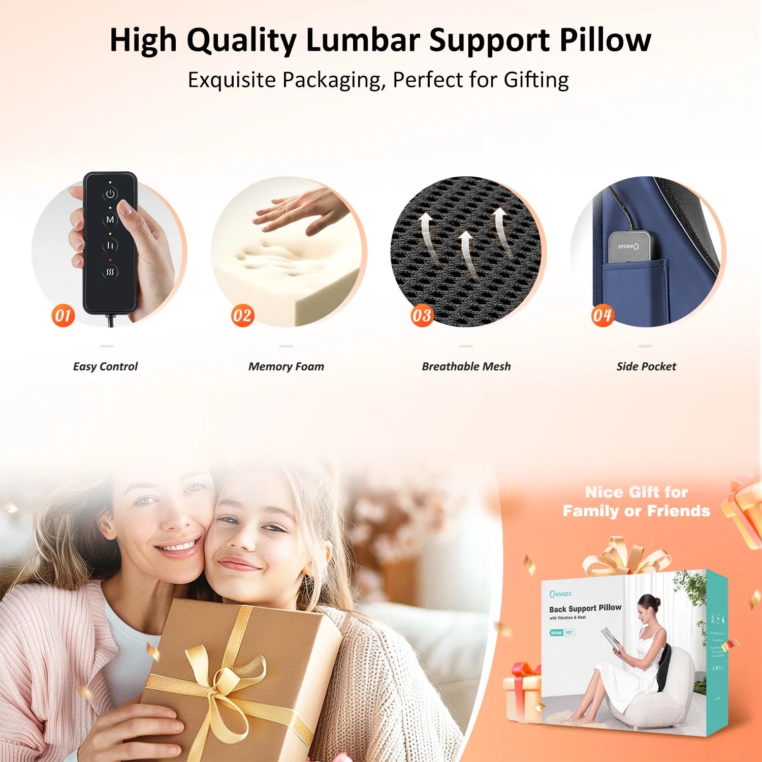KNQZE Lumbar Support Pillow with Heat and Vibration