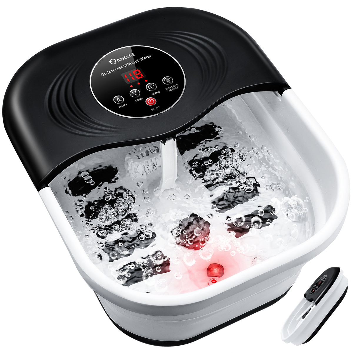 KNQZE Collapsible Foot Spa with Heat and Massage Rollers, Bubble, Red Light & Temp Control, Foot Care Soaker Tub for Home Use