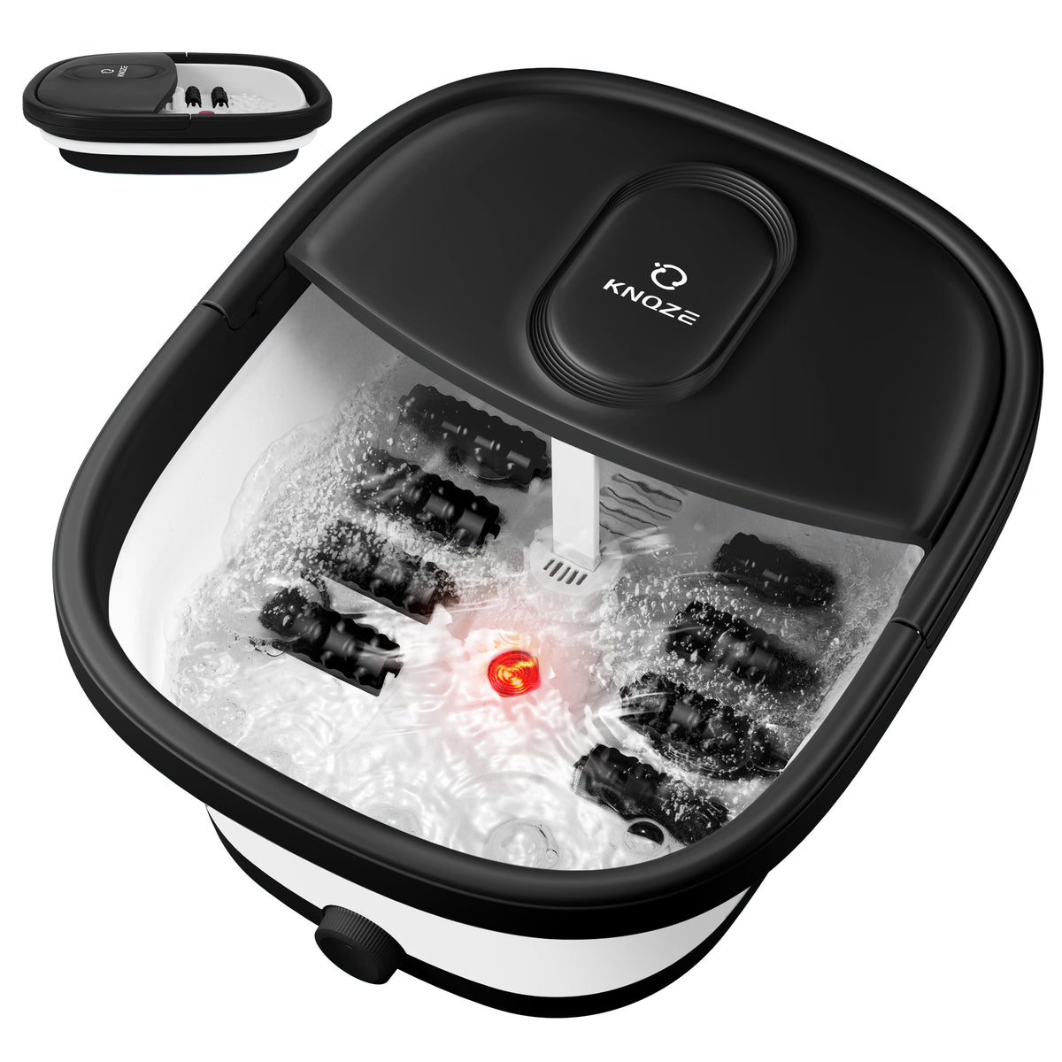 KNQZE Collapsible Electric Foot Spa with Heat-Maintaining, Bubbles & 8 Shiatsu Rollers - Portable Foot Massage Tub for Relaxation, Red Light, Black