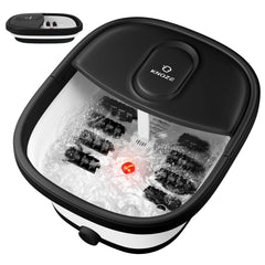 KNQZE Collapsible Electric Foot Spa with Heat-Maintaining, Bubbles & 8 Shiatsu Rollers - Portable Foot Massage Tub for Relaxation, Red Light, Black