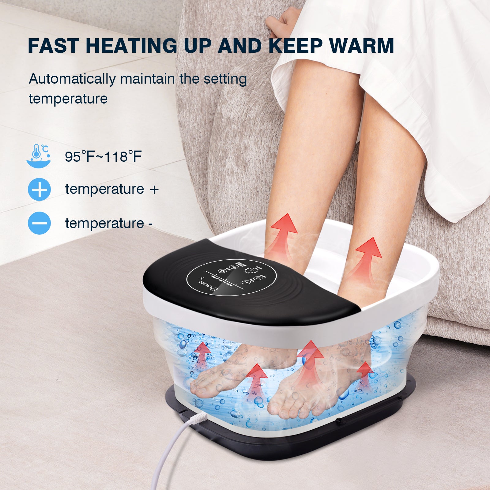 KNQZE Collapsible Foot Spa with Heat and Massage Rollers, Bubble, Red Light & Temp Control, Foot Care Soaker Tub for Home Use