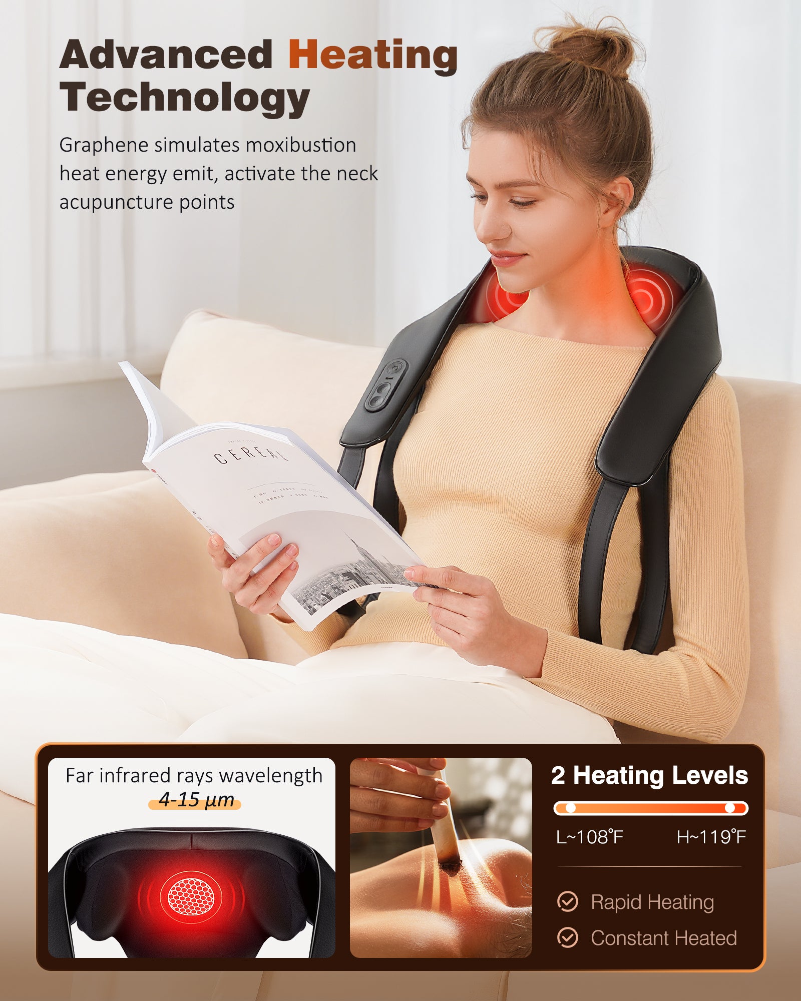 Neck and Shoulder Massager with Heat, Cordless Back and Neck Massager, FSA HSA Eligible, Upgraded Graphene Heating, 4D Shiatsu Deep Kneading Massage for Shoulder, Back, Lumbar, Leg, Gifts for Dad, Man