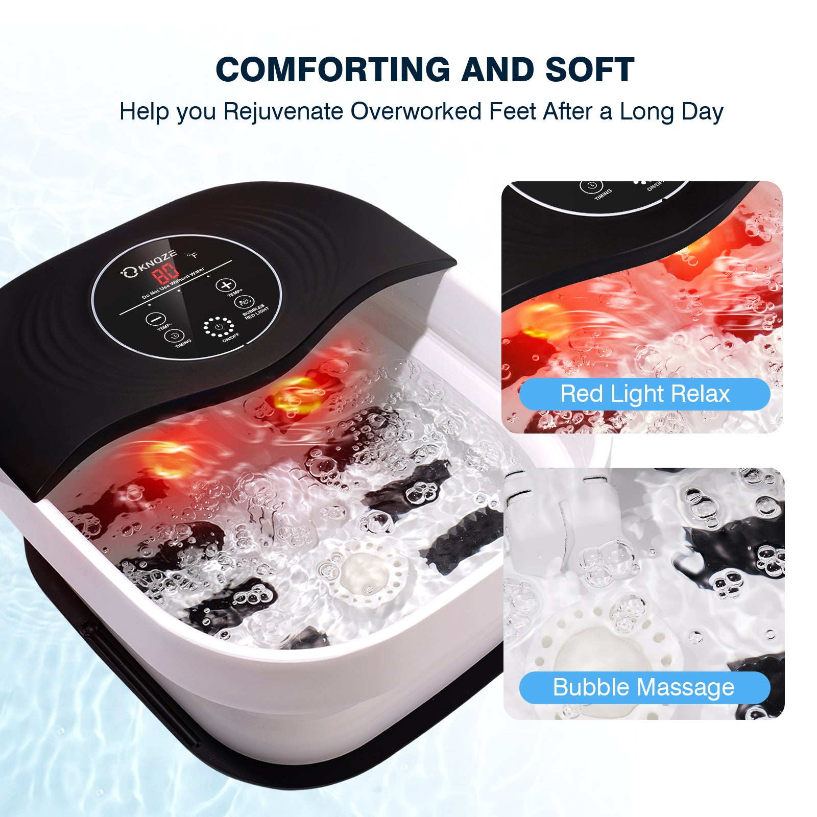 KNQZE Collapsible Foot Spa with Heat and Massage Rollers, Bubble, Red Light & Temp Control, Foot Care Soaker Tub for Home Use