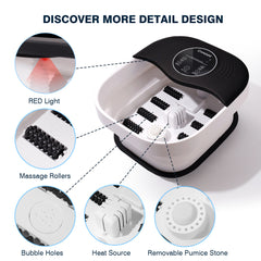 KNQZE Collapsible Foot Spa with Heat and Massage Rollers, Bubble, Red Light & Temp Control, Foot Care Soaker Tub for Home Use