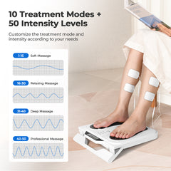 EMS Foot Massager for Neuropathy, TENS EMS Foot Nerve Circulation Stimulator for Pain Relief, 10 Modes and 50 Intensities, 4 Body Pads, Relieve Swelling, Cramps, Plantar Fasciitis