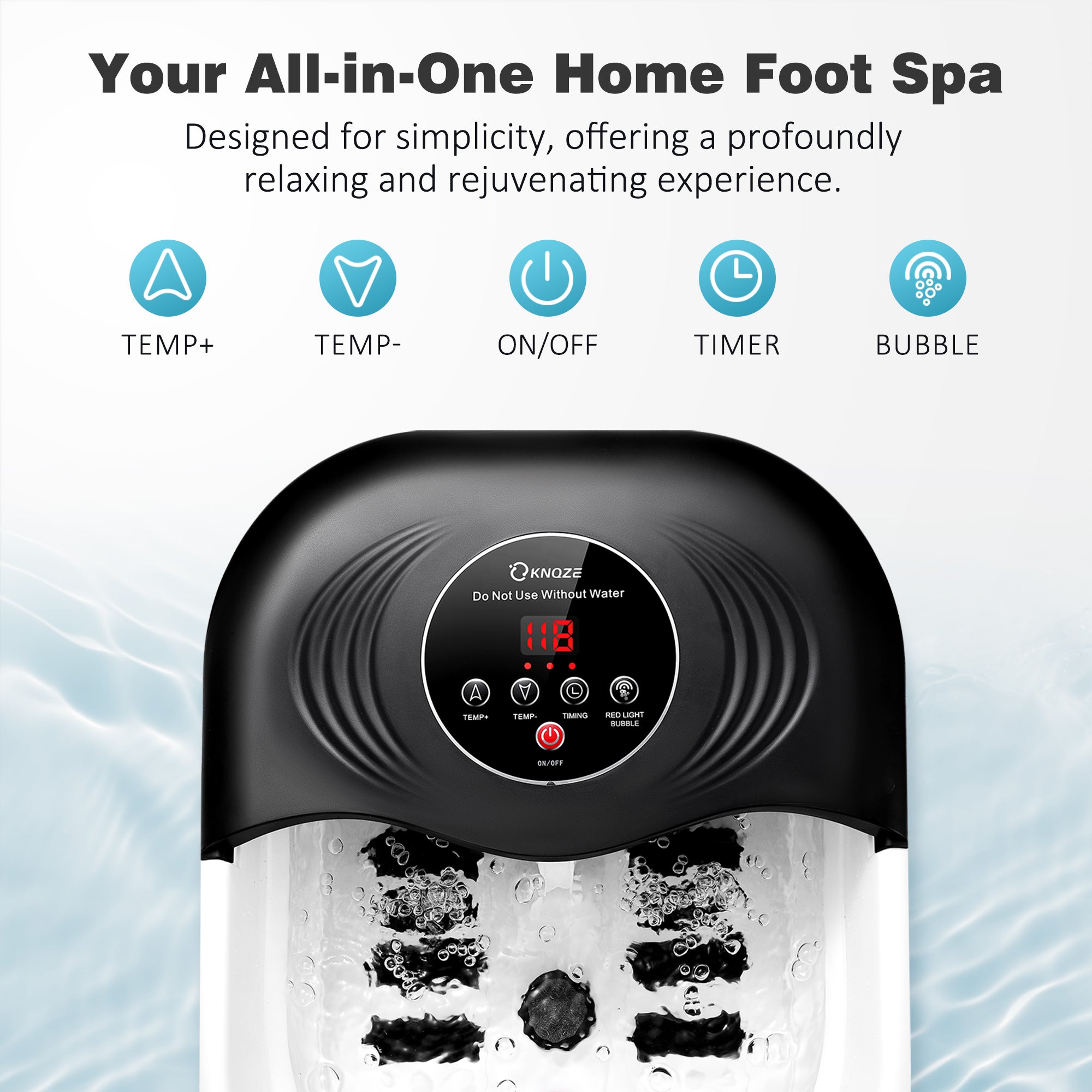 KNQZE Collapsible Foot Spa with Heat and Massage Rollers, Bubble, Red Light & Temp Control, Foot Care Soaker Tub for Home Use