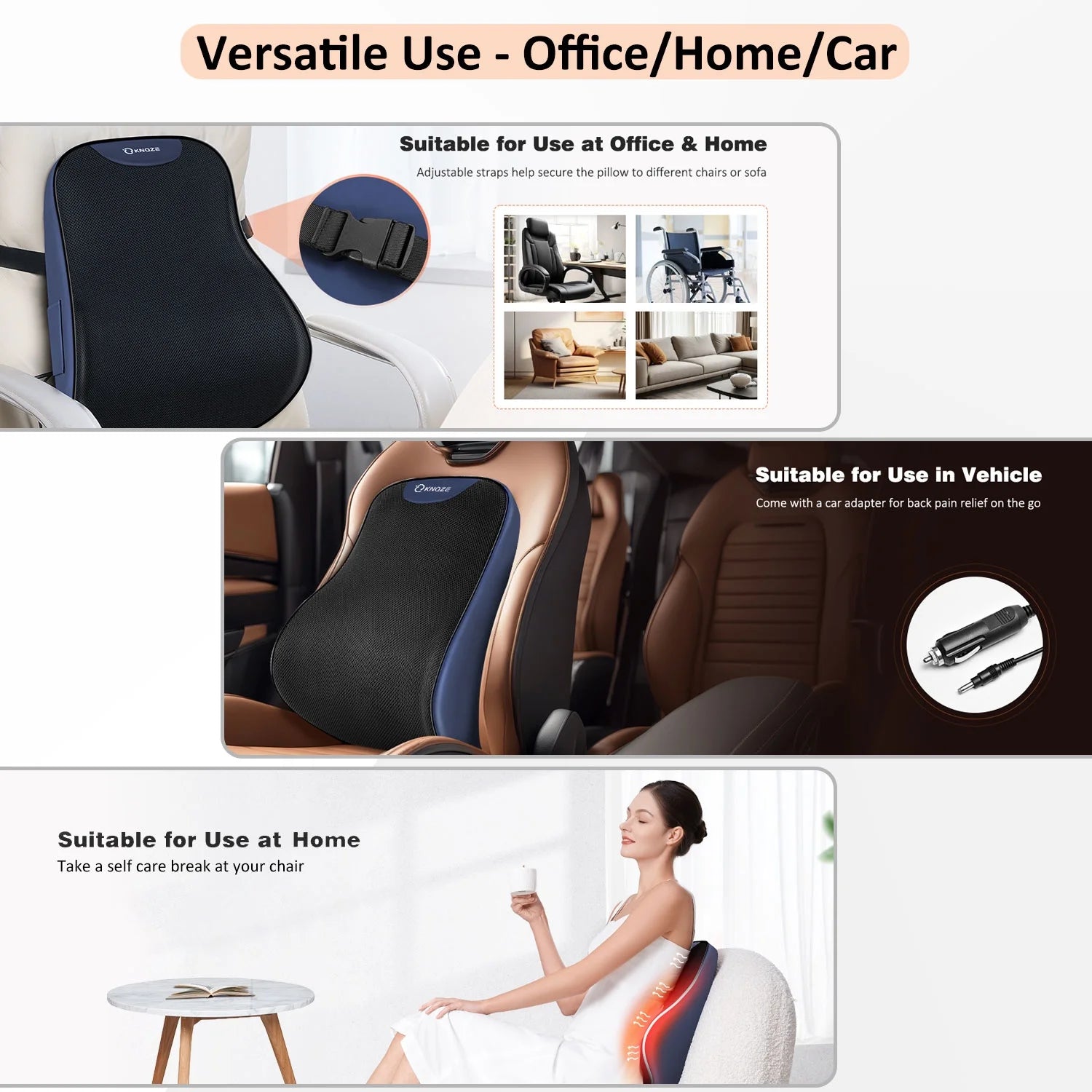 KNQZE Lumbar Support Pillow with Heat and Vibration