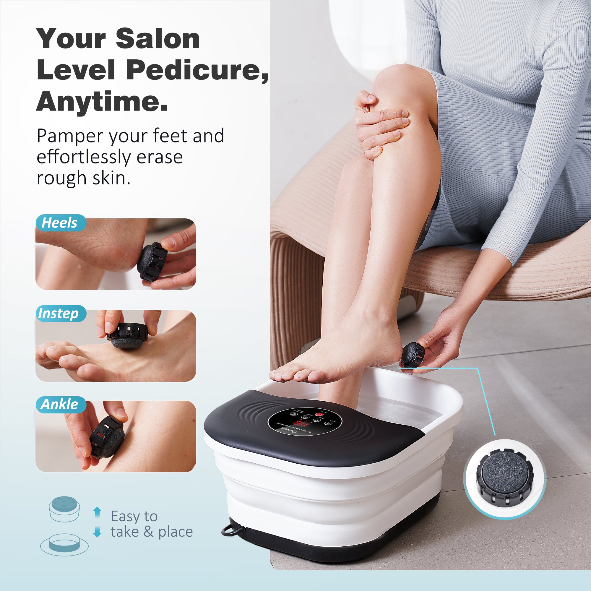 KNQZE Collapsible Foot Spa with Heat and Massage Rollers, Bubble, Red Light & Temp Control, Foot Care Soaker Tub for Home Use