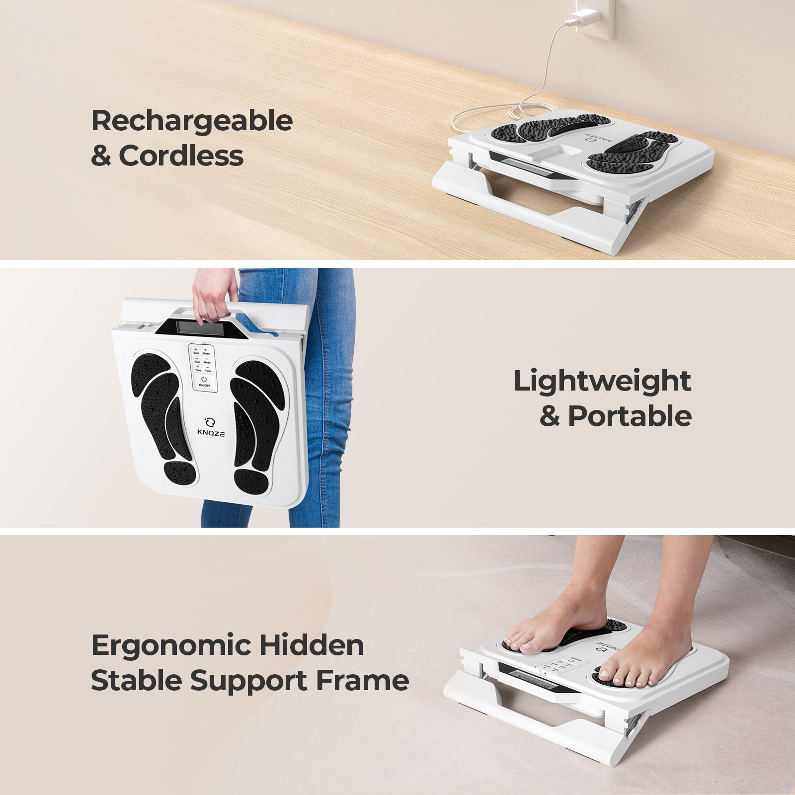 EMS Foot Massager for Neuropathy, TENS EMS Foot Nerve Circulation Stimulator for Pain Relief, 10 Modes and 50 Intensities, 4 Body Pads, Relieve Swelling, Cramps, Plantar Fasciitis