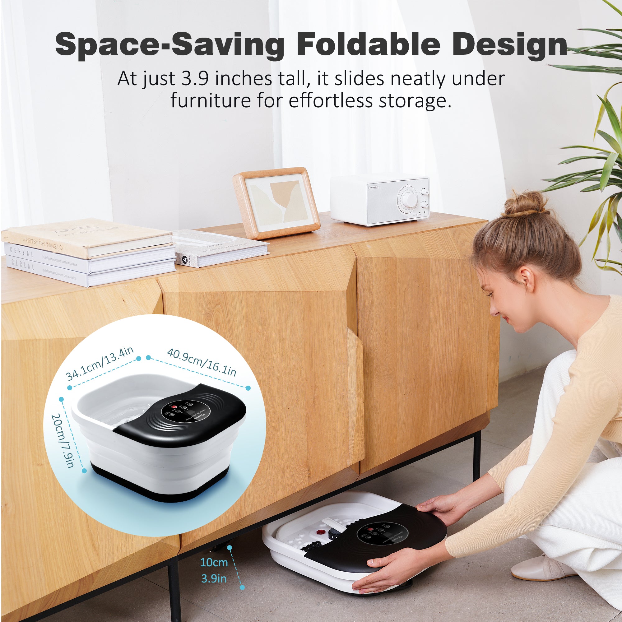 KNQZE Collapsible Foot Spa with Heat and Massage Rollers, Bubble, Red Light & Temp Control, Foot Care Soaker Tub for Home Use