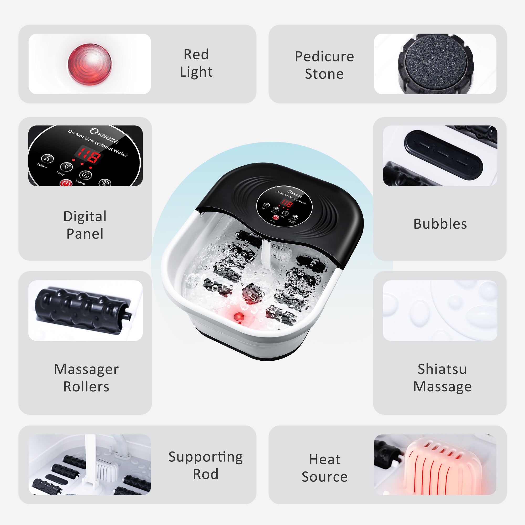 KNQZE Collapsible Foot Spa with Heat and Massage Rollers, Bubble, Red Light & Temp Control, Foot Care Soaker Tub for Home Use