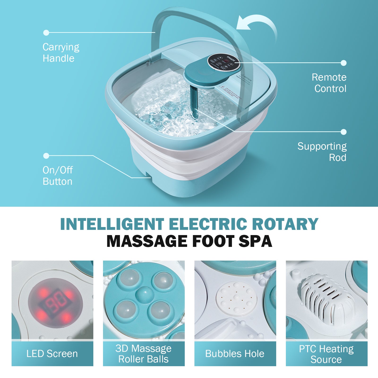 KNQZE Motorized Electric Collapsible Foot Spa with Heat and Jets