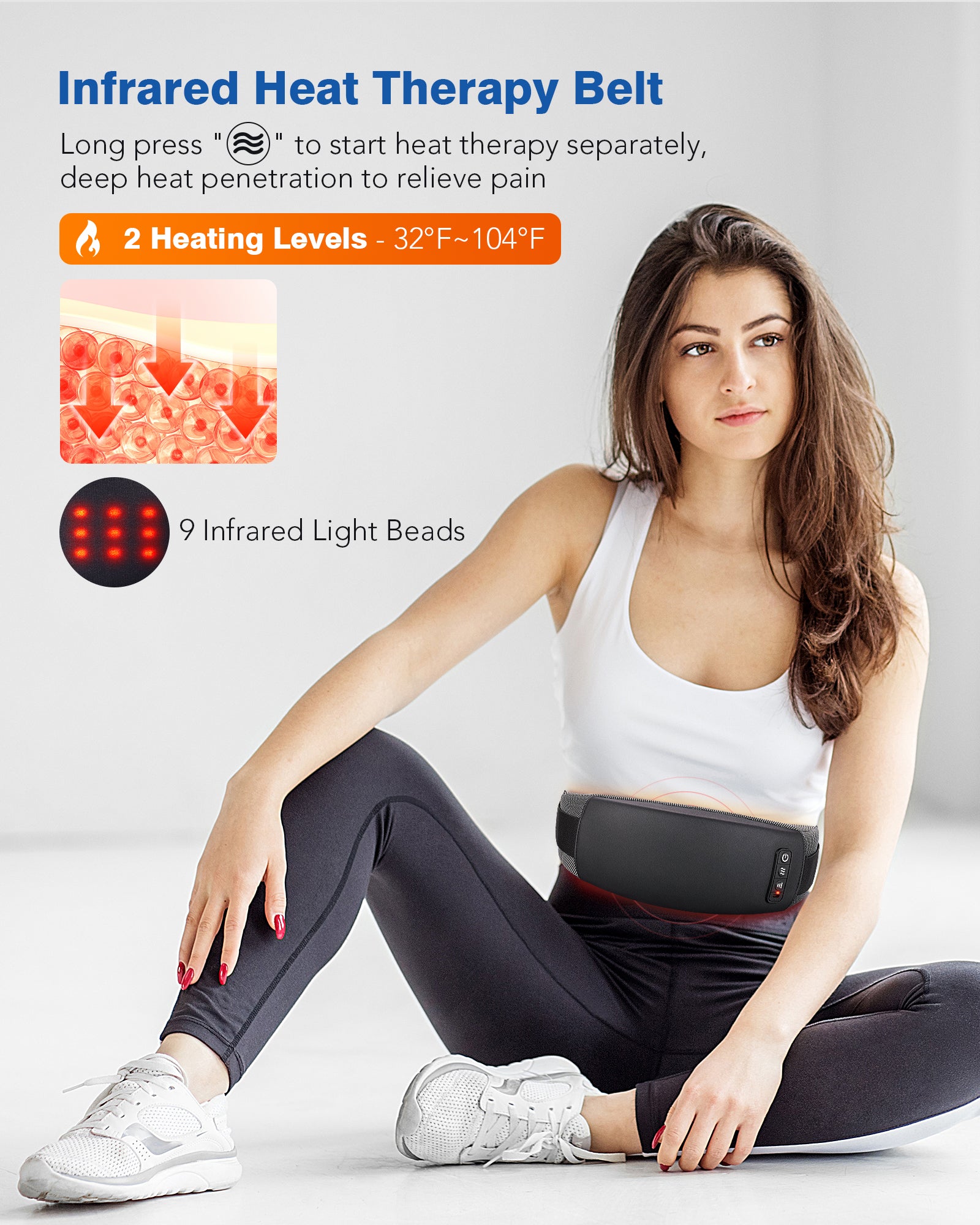 Cordless Back Massager Belt, Heating Pad with 2 Heating Levels, 3 Vibration Modes, Stomach Massager for Digestion, Red Light Therapy Massage Belt for Back Pain Relief, Gifts for Women Men