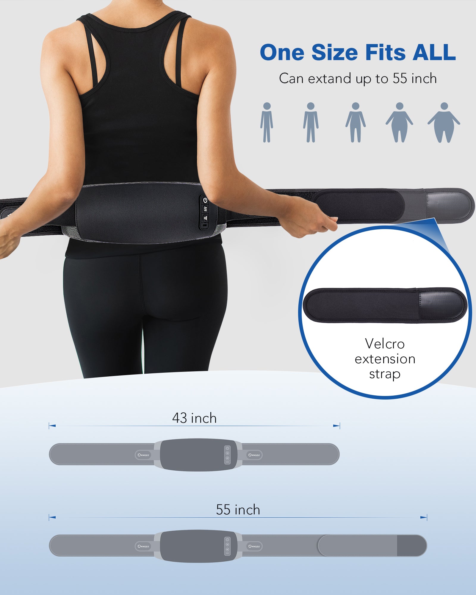 Cordless Back Massager Belt, Heating Pad with 2 Heating Levels, 3 Vibration Modes, Stomach Massager for Digestion, Red Light Therapy Massage Belt for Back Pain Relief, Gifts for Women Men