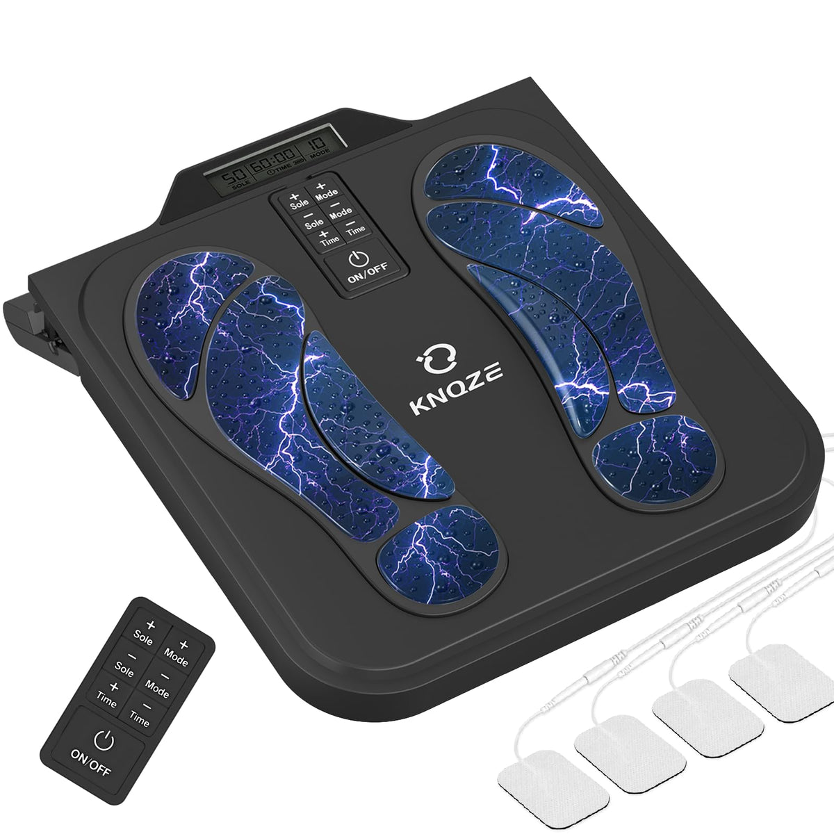 KNQZE Rechargeable Foot Massager Machine, with Remote Control, 10 Massage Modes 50 Intensity Levels, Wireless for Muscle Relaxation, Includes 4 Gel Pads, Black