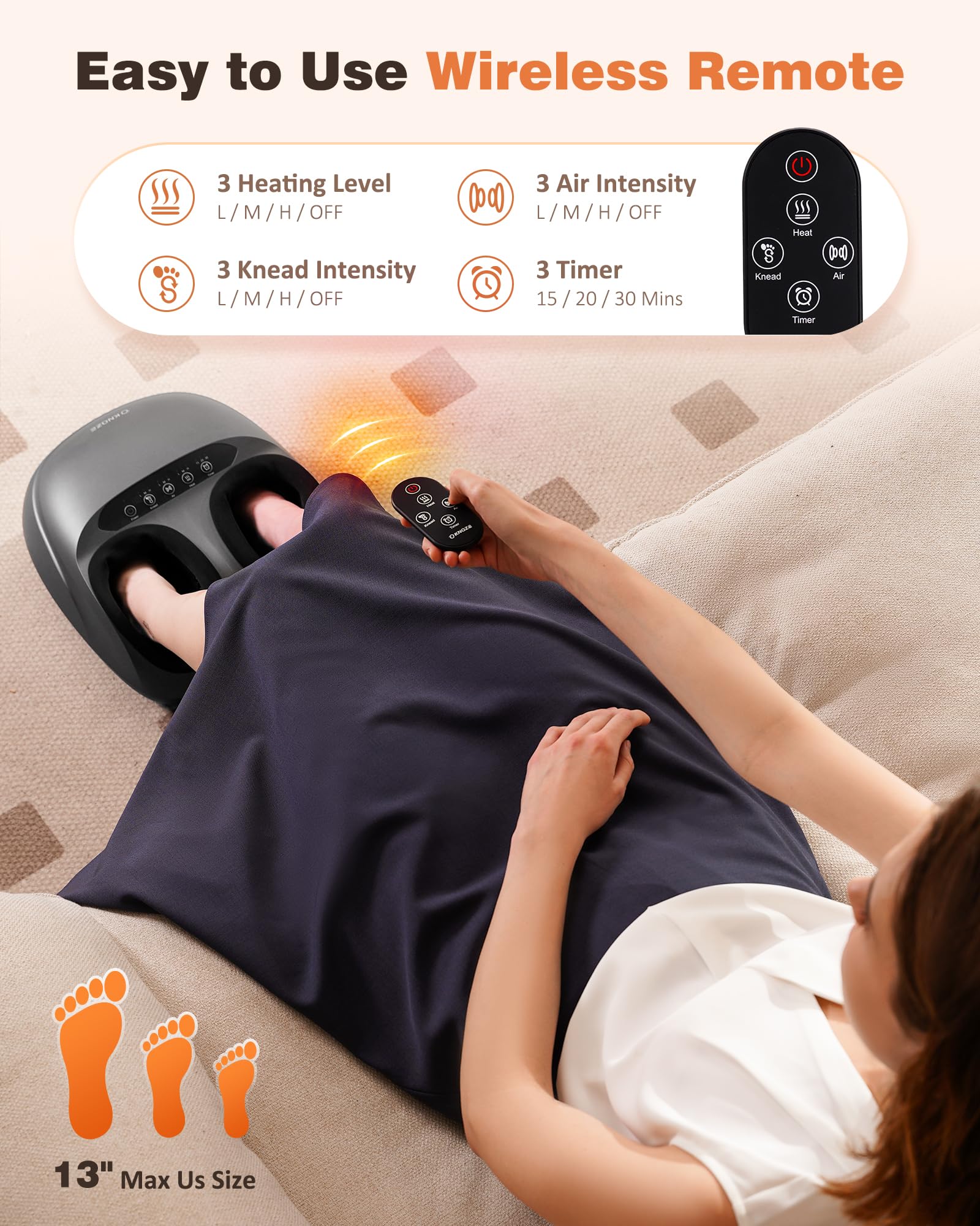 KNQZE Shiatsu Foot Massager Machine with Heat & Remote, Deep Kneading Feet Massager, 3 Heat Levels, Multi-Mode, Auto-Off Timers