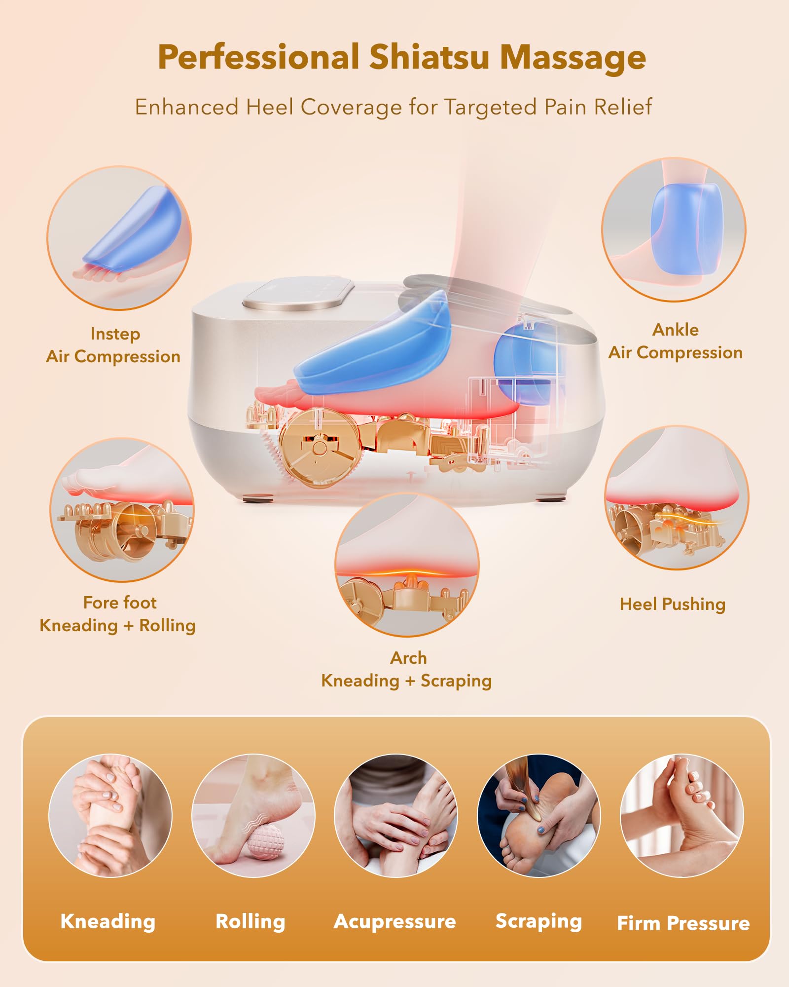 KNQZE Foot Massager with Heat and Remote, Shiatsu Deep Kneading Foot Massager & Foot Warmer, Fits Up to Men’s Size 12 (Gold)