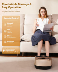 KNQZE Foot Massager with Heat and Remote, Shiatsu Deep Kneading Foot Massager & Foot Warmer, Fits Up to Men’s Size 12 (Gold)