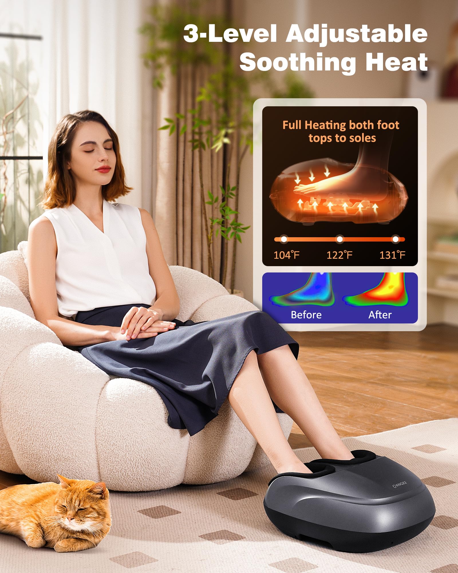 KNQZE Shiatsu Foot Massager Machine with Heat & Remote, Deep Kneading Feet Massager, 3 Heat Levels, Multi-Mode, Auto-Off Timers