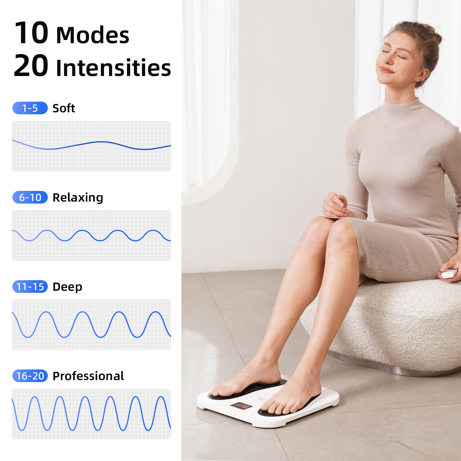 Cordless Foot Massager with Rhythmic Massage — 10 Modes, 20 Intensity Levels, Remote Control