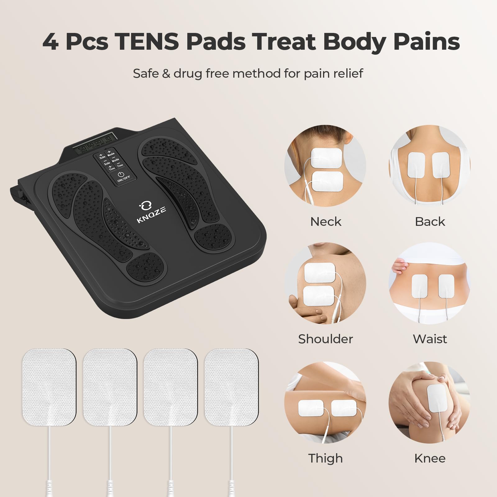 KNQZE Rechargeable Foot Massager Machine, with Remote Control, 10 Massage Modes 50 Intensity Levels, Wireless for Muscle Relaxation, Includes 4 Gel Pads, Black