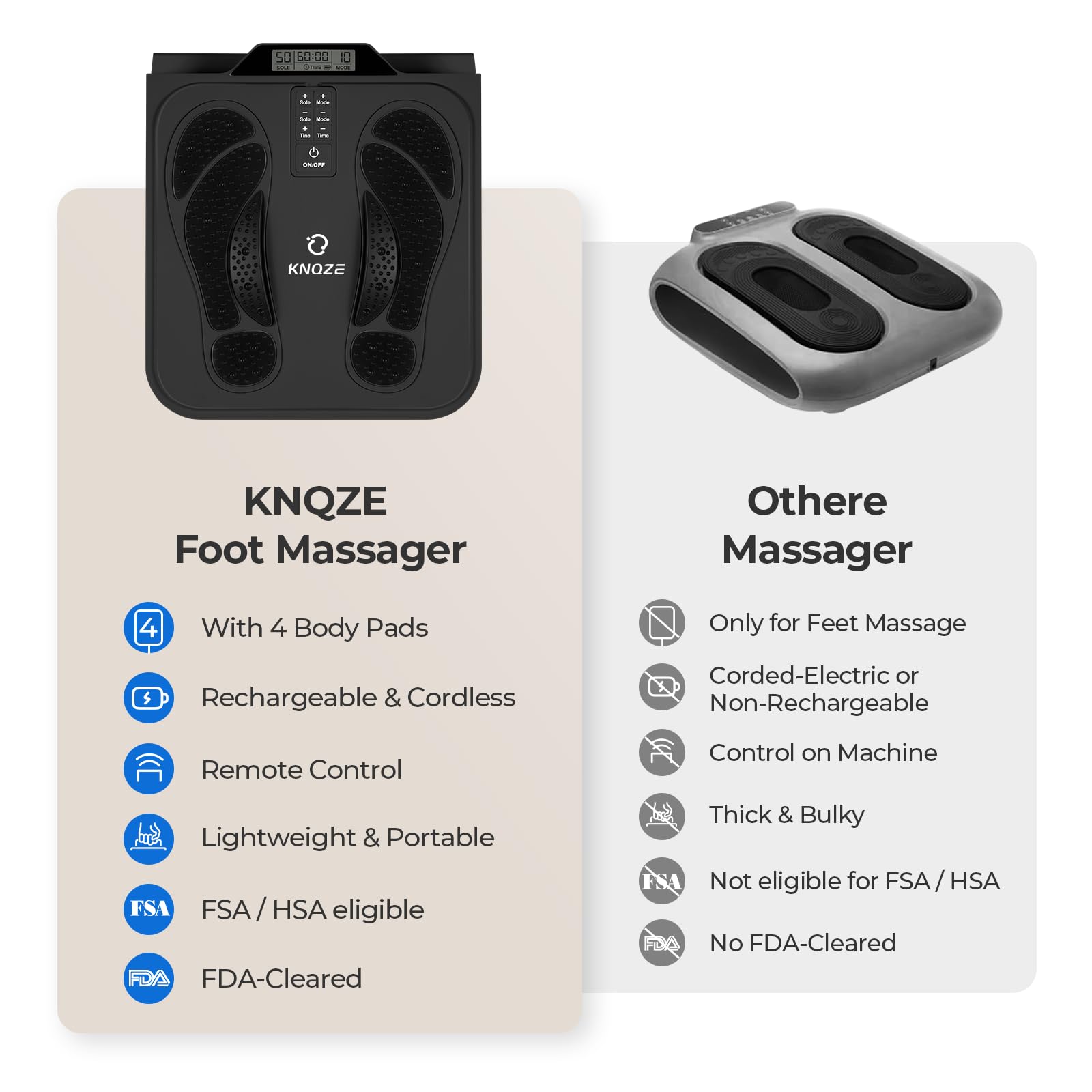 KNQZE Rechargeable Foot Massager Machine, with Remote Control, 10 Massage Modes 50 Intensity Levels, Wireless for Muscle Relaxation, Includes 4 Gel Pads, Black