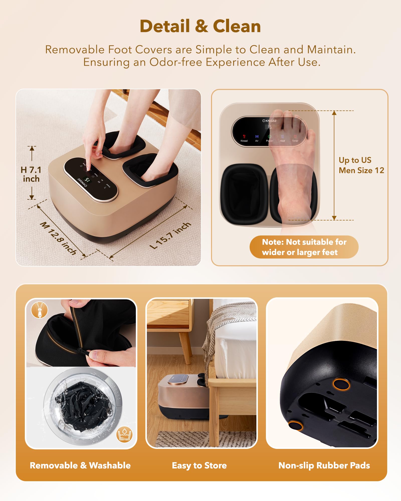 KNQZE Foot Massager with Heat and Remote, Shiatsu Deep Kneading Foot Massager & Foot Warmer, Fits Up to Men’s Size 12 (Gold)